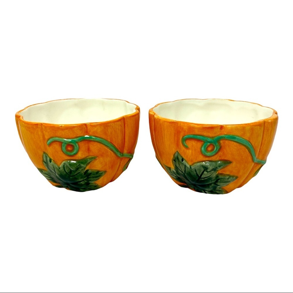 Two Small Ceramic Pumpkin Bowls 5”x3”